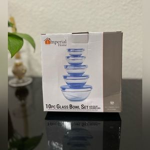 NEW Tupperware Glass Bowl Set With Blue Lids - Set Of 5